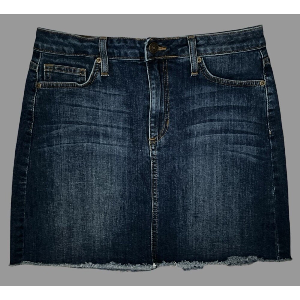Just Black Denim Mini Skirt Size Medium with Frayed Hem Blue Jean